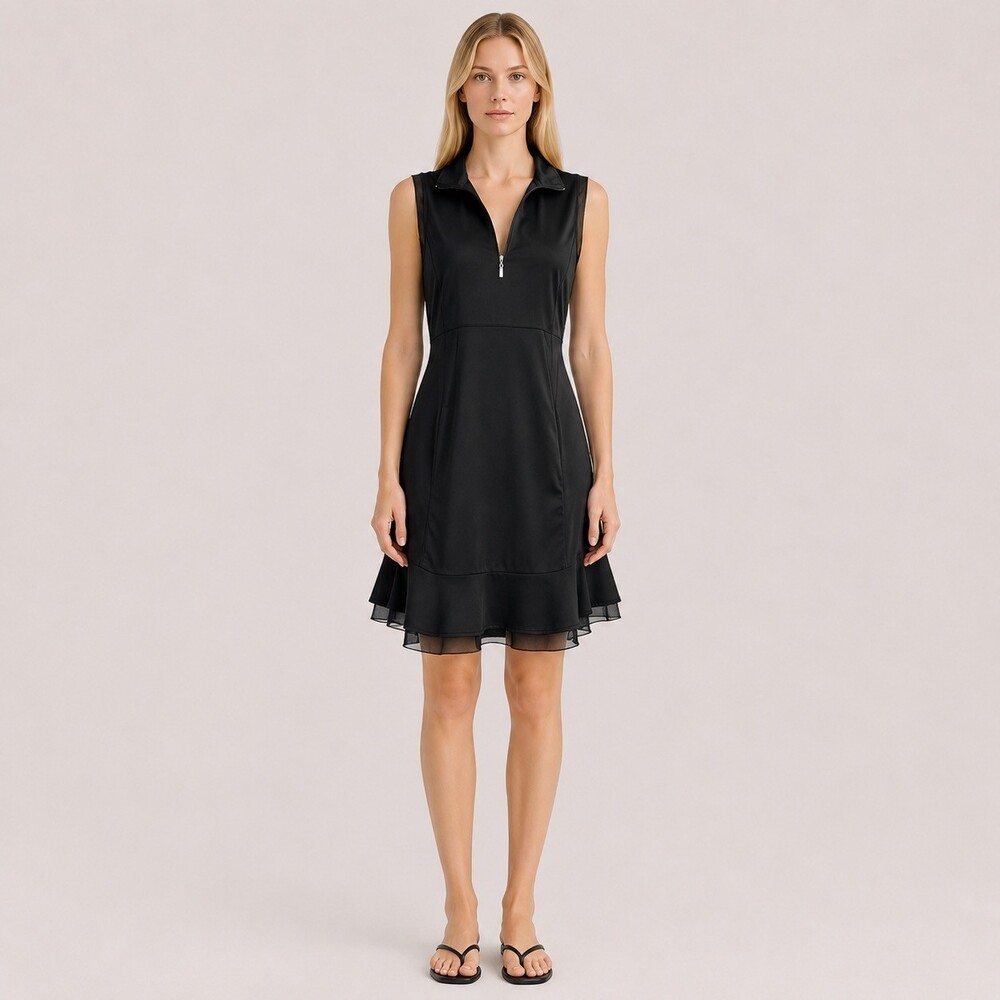 EP New York Sport Golf Dress M Black Sleeveless Quarter Zip Mesh Trim Ruffle